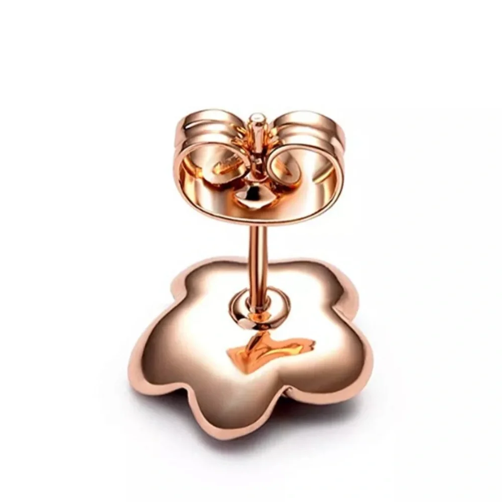 New Lovely 14k Rose Gold Onyx Flower Studs